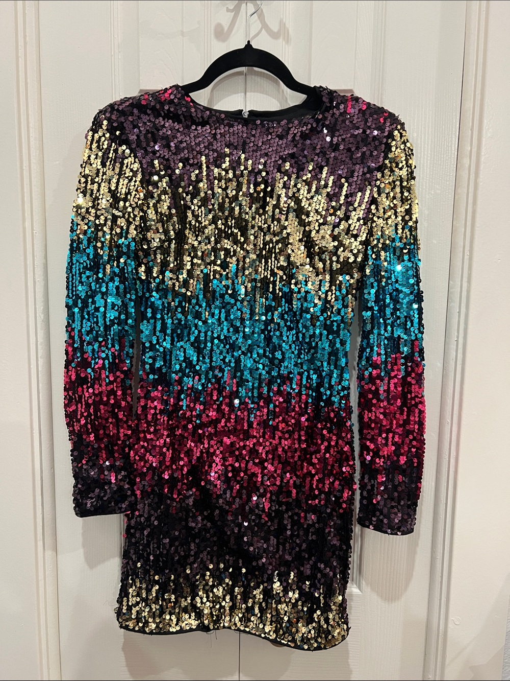 SHEIN Multicolor Sequin Long-Sleeve Mini Dress — Purple, Gold, Teal, Pink, Black